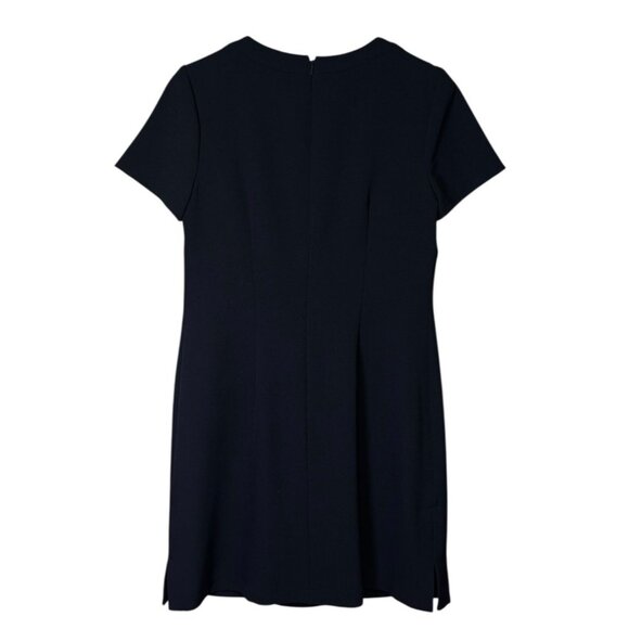 Eliza J Navy Lace-Up Neckline Sheath Dress Lined Side Slits Size-12 - Picture 2 of 10